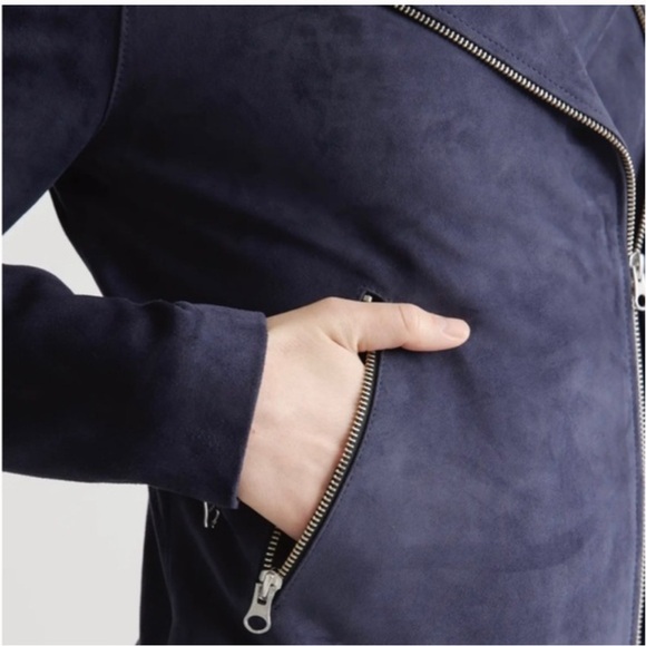 Quince navy suede leather motorcycle jacket sz Lg. Excellent condition, like new - Picture 4 of 9